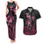 Personalised Polynesia Breast Cancer Awareness Couples Matching Tank Maxi Dress and Hawaiian Shirt No One Fights Alone Turtle Ribbon - Black Version