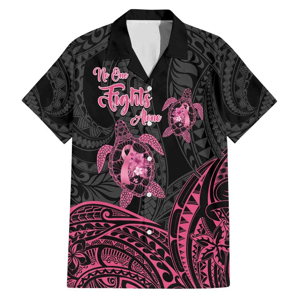 Personalised Polynesia Breast Cancer Awareness Family Matching Mermaid Dress and Hawaiian Shirt No One Fights Alone Turtle Ribbon - Black Version