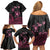 Personalised Polynesia Breast Cancer Awareness Family Matching Off Shoulder Short Dress and Hawaiian Shirt No One Fights Alone Turtle Ribbon - Black Version