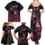 Personalised Polynesia Breast Cancer Awareness Family Matching Summer Maxi Dress and Hawaiian Shirt No One Fights Alone Turtle Ribbon - Black Version