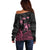 Personalised Polynesia Breast Cancer Awareness Off Shoulder Sweater No One Fights Alone Turtle Ribbon - Black Version