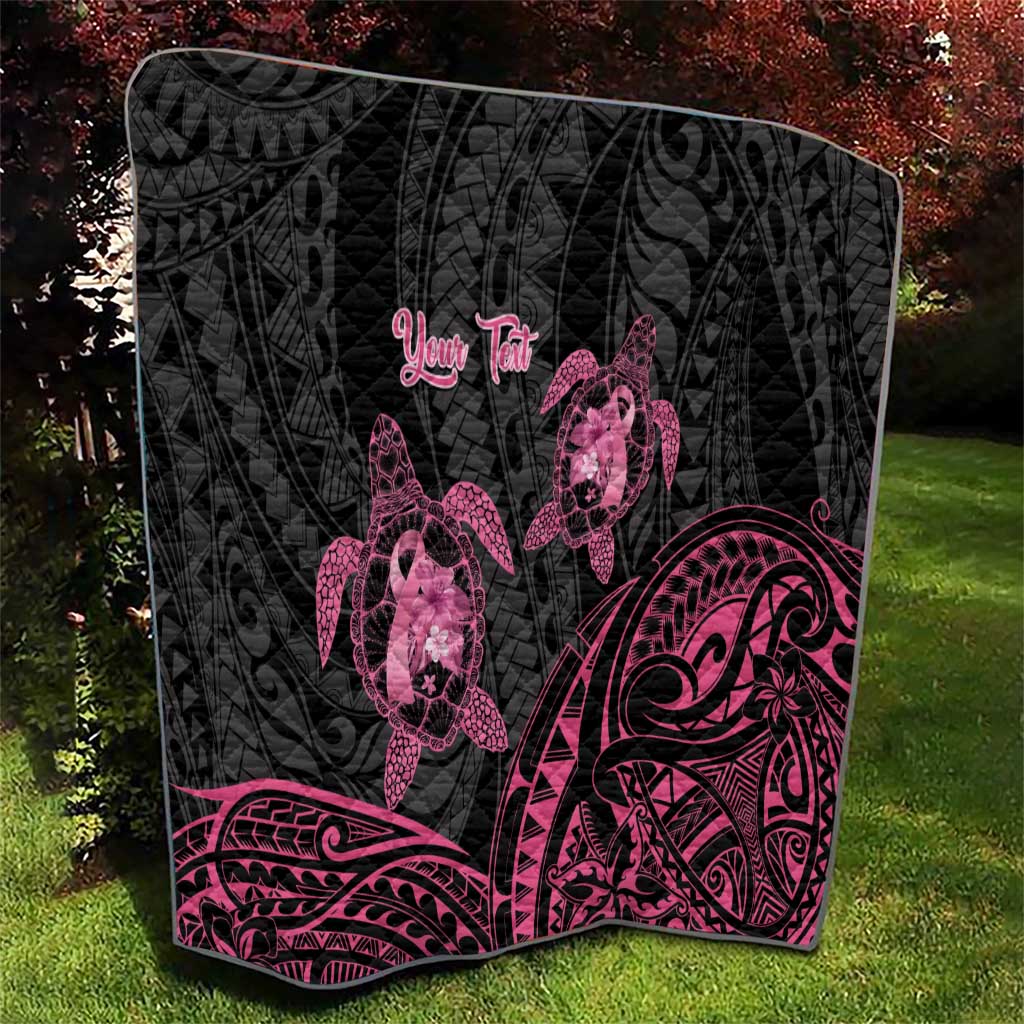 Personalised Polynesia Breast Cancer Awareness Quilt No One Fights Alone Turtle Ribbon - Black Version