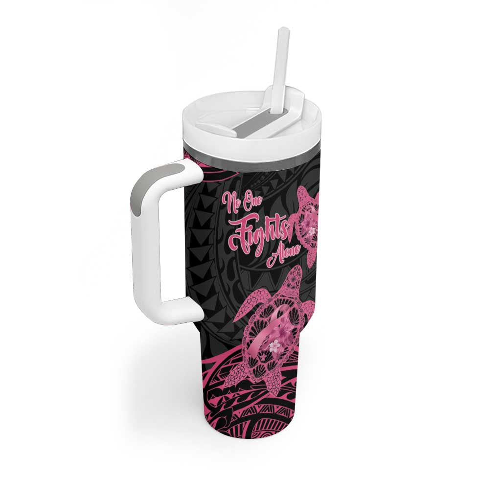 Personalised Polynesia Breast Cancer Awareness Tumbler With Handle No One Fights Alone Turtle Ribbon - Black Version