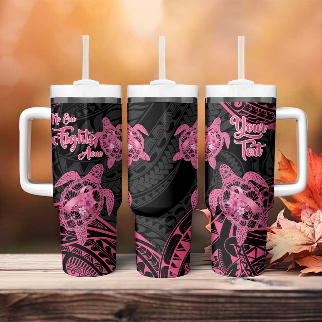 Personalised Polynesia Breast Cancer Awareness Tumbler With Handle No One Fights Alone Turtle Ribbon - Black Version