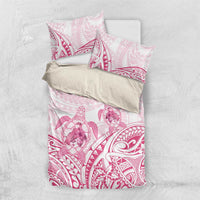 Personalised Polynesia Breast Cancer Awareness Bedding Set No One Fights Alone Turtle Ribbon - White Version