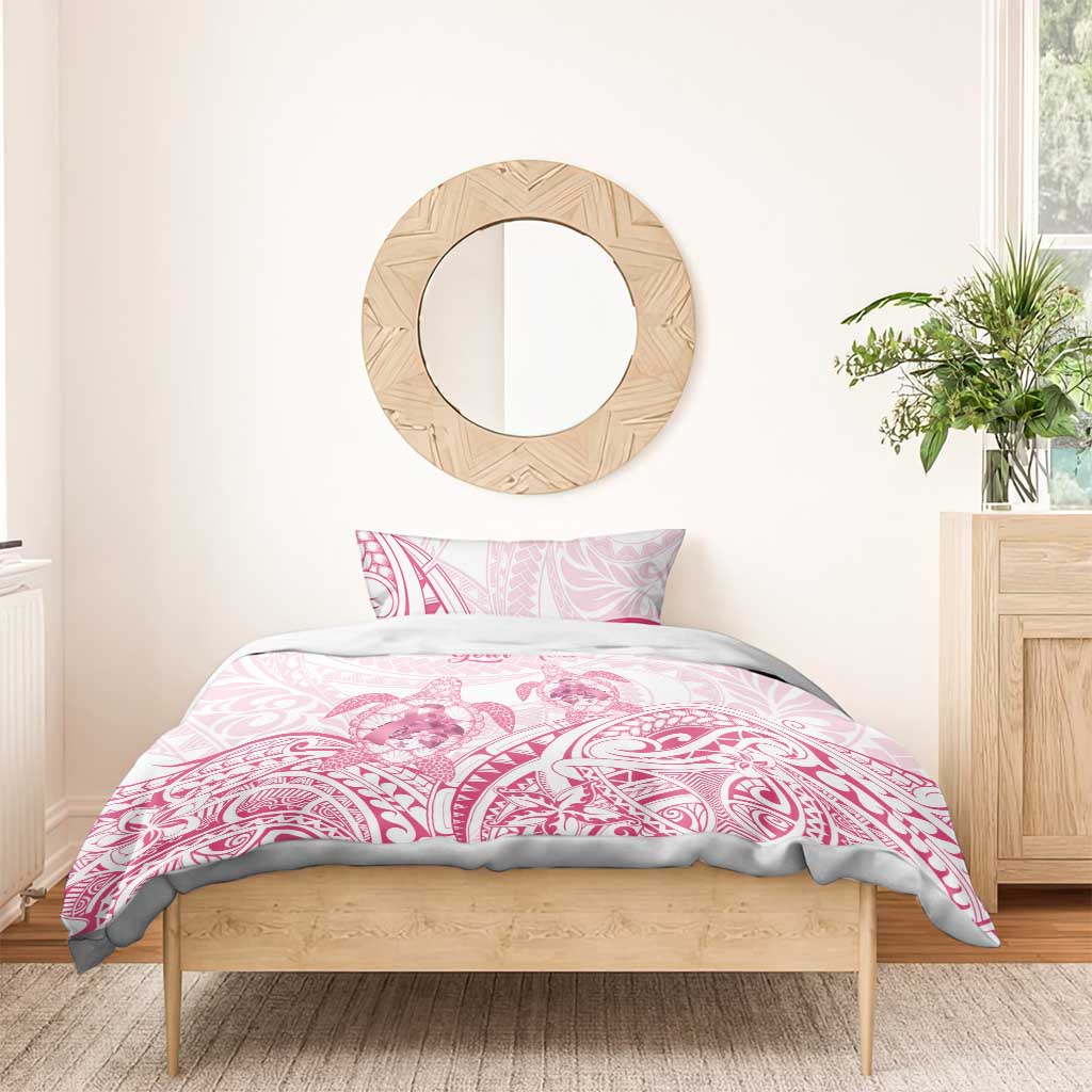 Personalised Polynesia Breast Cancer Awareness Bedding Set No One Fights Alone Turtle Ribbon - White Version