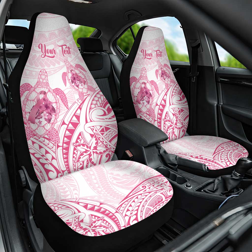 Personalised Polynesia Breast Cancer Awareness Car Seat Cover No One Fights Alone Turtle Ribbon - White Version