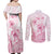 Personalised Polynesia Breast Cancer Awareness Couples Matching Off Shoulder Maxi Dress and Long Sleeve Button Shirt No One Fights Alone Turtle Ribbon - White Version