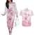 Personalised Polynesia Breast Cancer Awareness Couples Matching Off The Shoulder Long Sleeve Dress and Hawaiian Shirt No One Fights Alone Turtle Ribbon - White Version