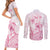 Personalised Polynesia Breast Cancer Awareness Couples Matching Short Sleeve Bodycon Dress and Long Sleeve Button Shirt No One Fights Alone Turtle Ribbon - White Version