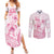 Personalised Polynesia Breast Cancer Awareness Couples Matching Summer Maxi Dress and Long Sleeve Button Shirt No One Fights Alone Turtle Ribbon - White Version