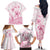 Personalised Polynesia Breast Cancer Awareness Family Matching Off The Shoulder Long Sleeve Dress and Hawaiian Shirt No One Fights Alone Turtle Ribbon - White Version