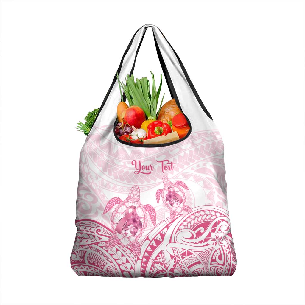 Personalised Polynesia Breast Cancer Awareness Grocery Bag No One Fights Alone Turtle Ribbon - White Version