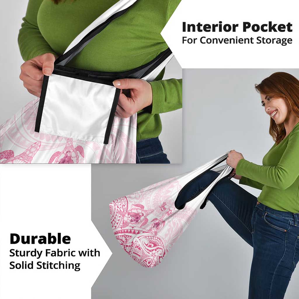 Personalised Polynesia Breast Cancer Awareness Grocery Bag No One Fights Alone Turtle Ribbon - White Version