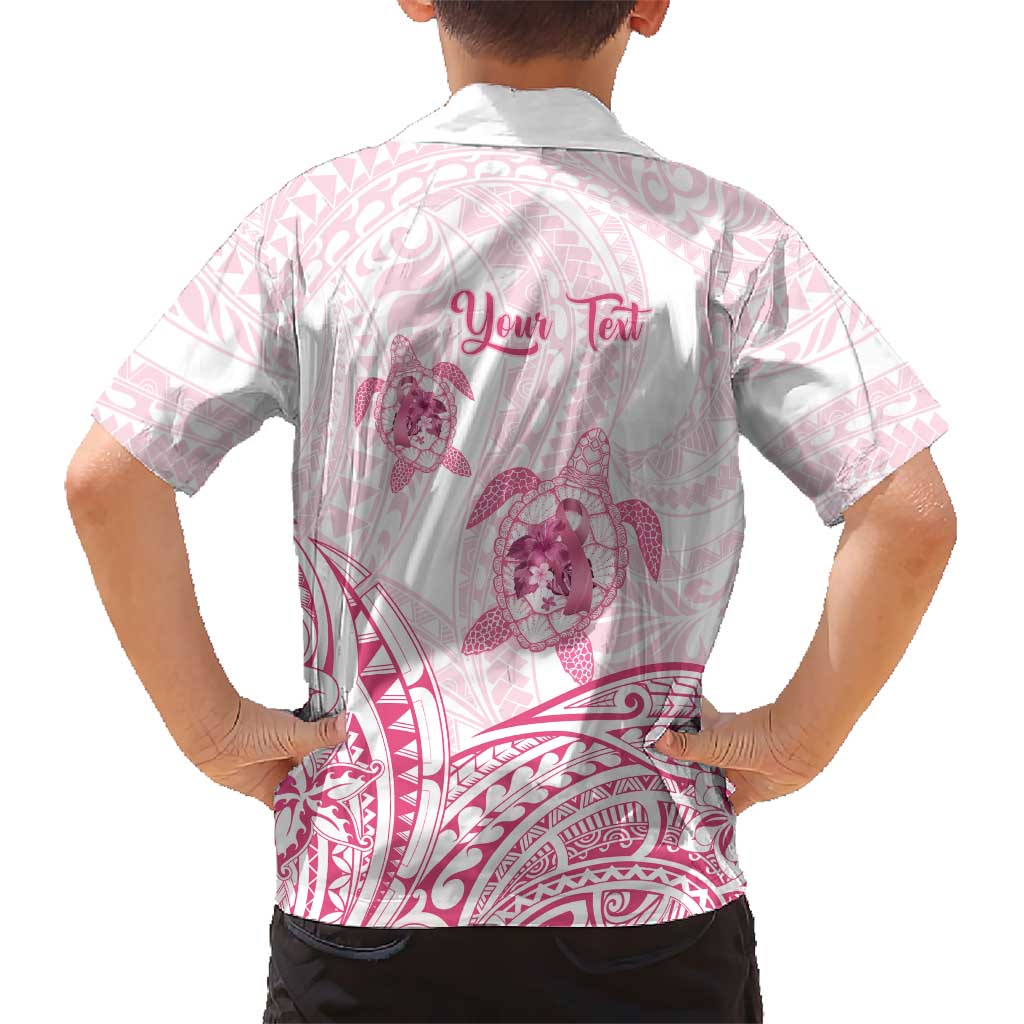 Personalised Polynesia Breast Cancer Awareness Hawaiian Shirt No One Fights Alone Turtle Ribbon - White Version