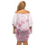 Personalised Polynesia Breast Cancer Awareness Off Shoulder Short Dress No One Fights Alone Turtle Ribbon - White Version