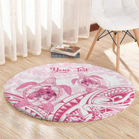 Personalised Polynesia Breast Cancer Awareness Round Carpet No One Fights Alone Turtle Ribbon - White Version