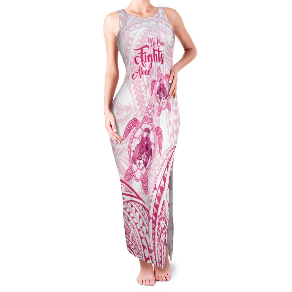 Personalised Polynesia Breast Cancer Awareness Tank Maxi Dress No One Fights Alone Turtle Ribbon - White Version