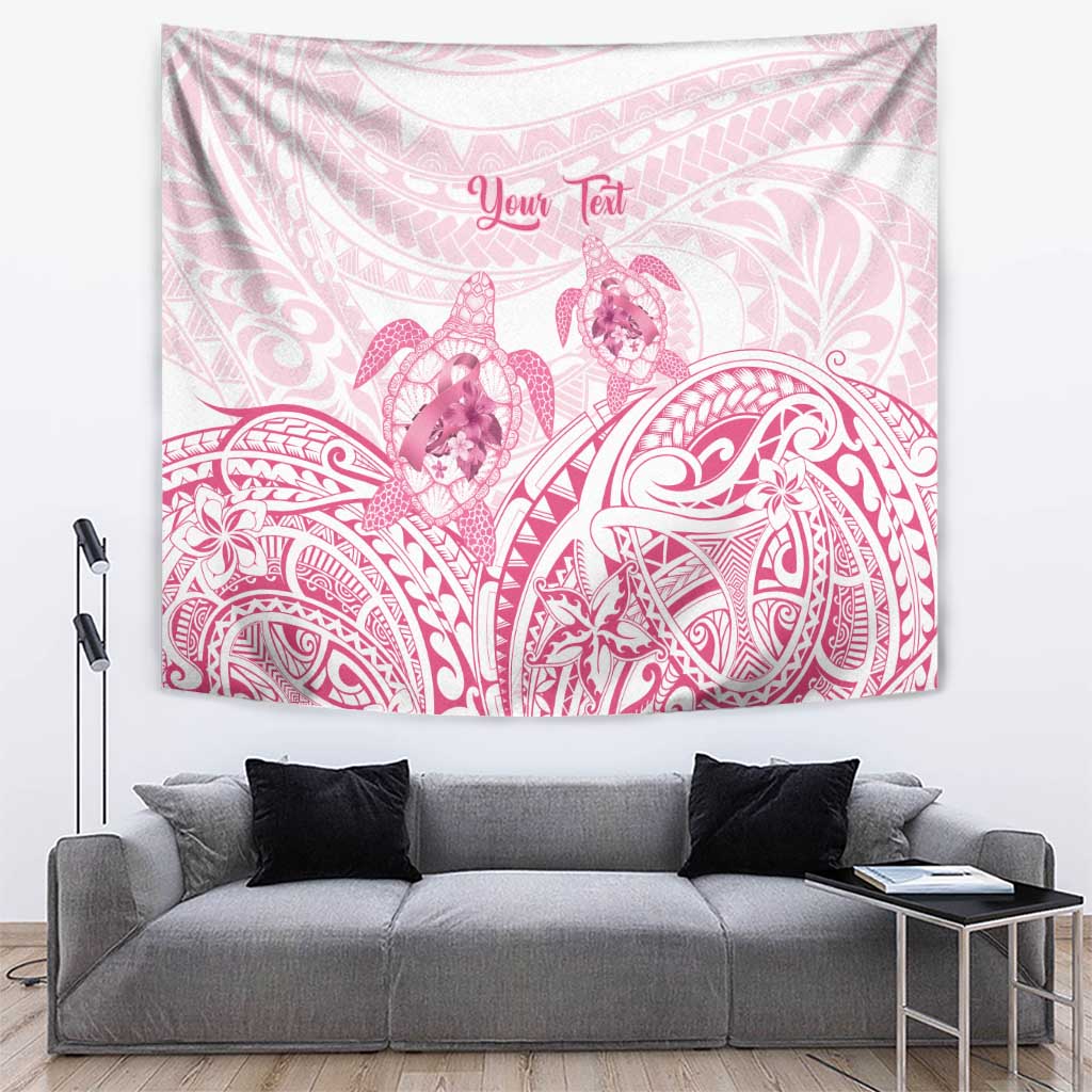 Personalised Polynesia Breast Cancer Awareness Tapestry No One Fights Alone Turtle Ribbon - White Version