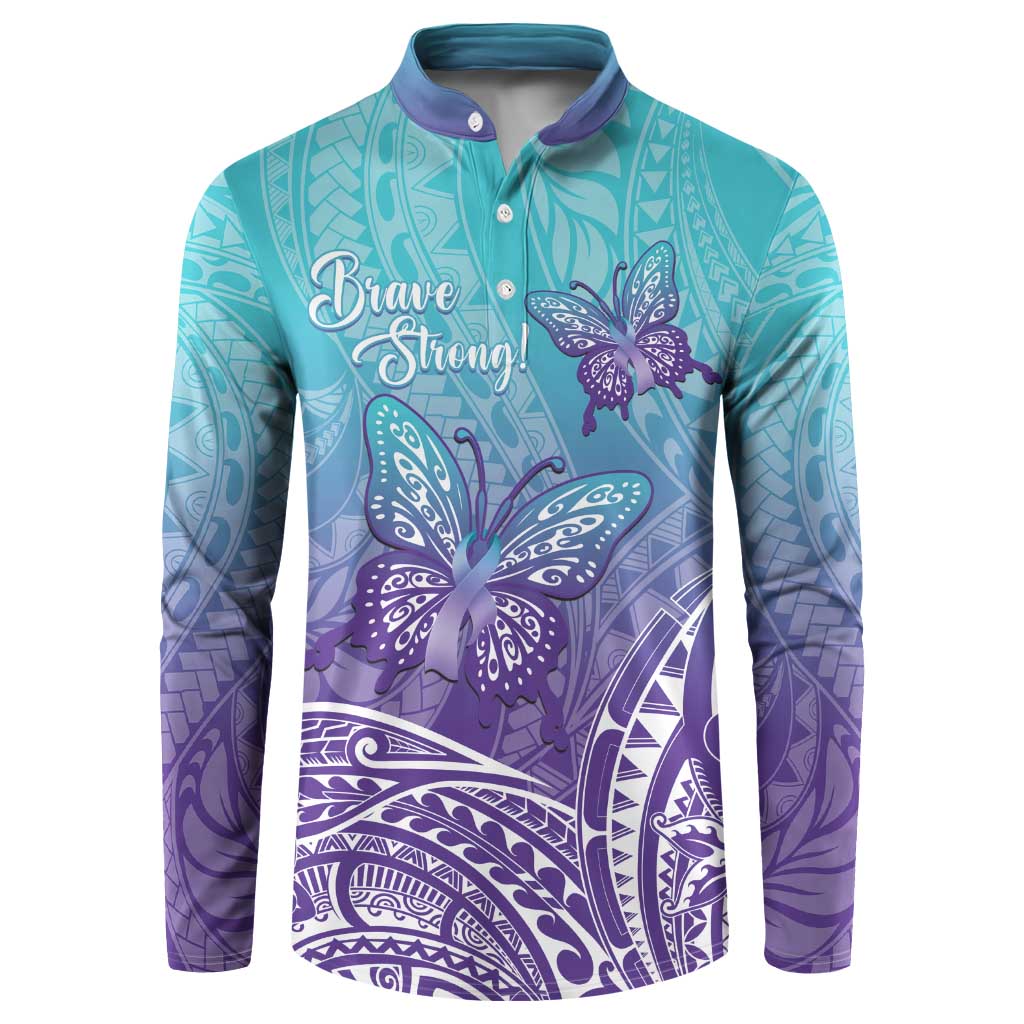 Polynesia Suicide Prevention Month Button Sweatshirt Butterfly Purple And Teal Ribbon Tomorrow Needs You