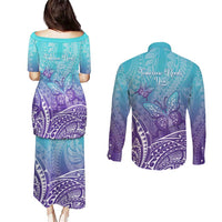 Polynesia Suicide Prevention Month Couples Matching Puletasi and Long Sleeve Button Shirt Butterfly Purple And Teal Ribbon Tomorrow Needs You LT14 - Polynesian Pride