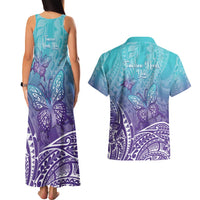 Polynesia Suicide Prevention Month Couples Matching Tank Maxi Dress and Hawaiian Shirt Butterfly Purple And Teal Ribbon Tomorrow Needs You LT14 - Polynesian Pride
