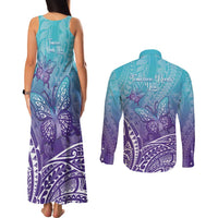 Polynesia Suicide Prevention Month Couples Matching Tank Maxi Dress and Long Sleeve Button Shirt Butterfly Purple And Teal Ribbon Tomorrow Needs You LT14 - Polynesian Pride
