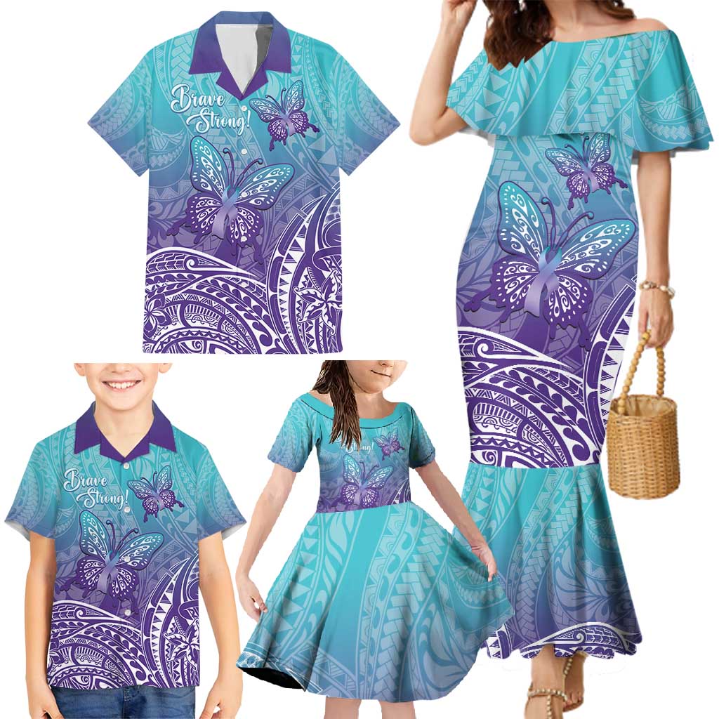 Polynesia Suicide Prevention Month Family Matching Mermaid Dress and Hawaiian Shirt Butterfly Purple And Teal Ribbon Tomorrow Needs You LT14 - Polynesian Pride