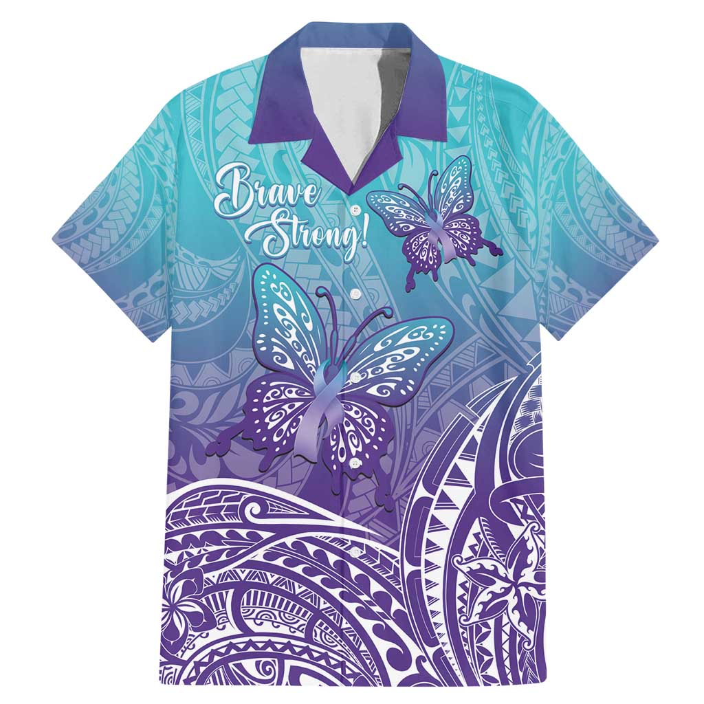 Polynesia Suicide Prevention Month Family Matching Mermaid Dress and Hawaiian Shirt Butterfly Purple And Teal Ribbon Tomorrow Needs You LT14 Dad's Shirt - Short Sleeve Teal - Polynesian Pride