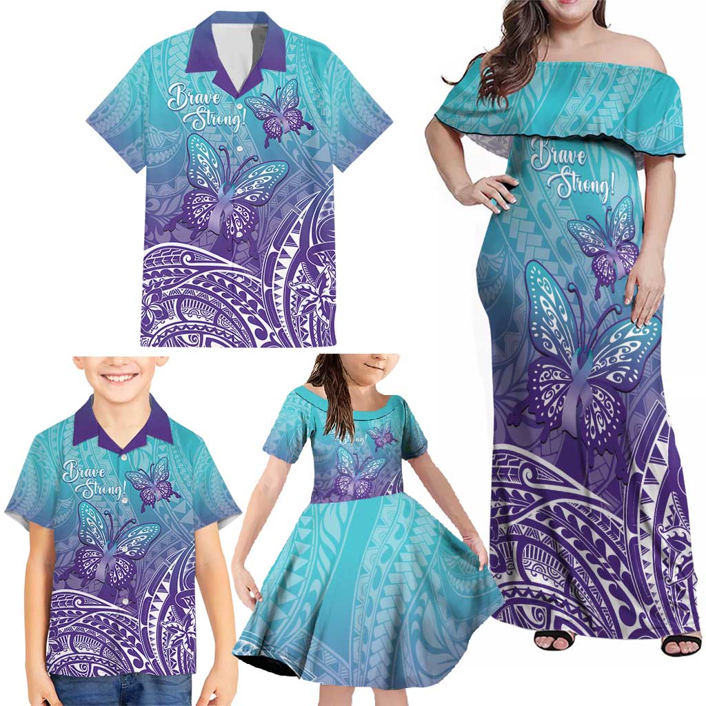 Polynesia Suicide Prevention Month Family Matching Off Shoulder Maxi Dress and Hawaiian Shirt Butterfly Purple And Teal Ribbon Tomorrow Needs You LT14 - Polynesian Pride