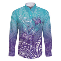 Polynesia Suicide Prevention Month Family Matching Off Shoulder Maxi Dress and Hawaiian Shirt Butterfly Purple And Teal Ribbon Tomorrow Needs You LT14 Dad's Shirt - Long Sleeve Teal - Polynesian Pride