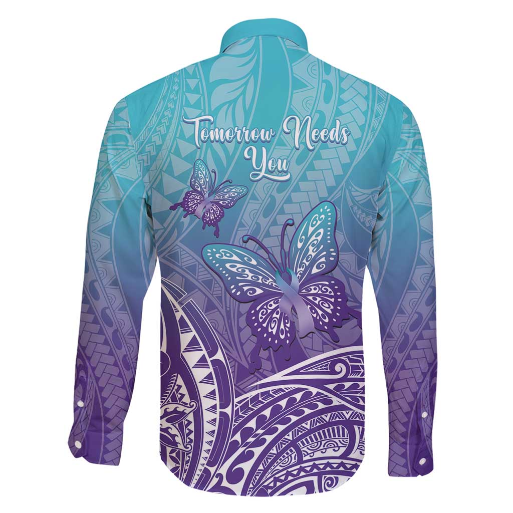 Polynesia Suicide Prevention Month Family Matching Off Shoulder Maxi Dress and Hawaiian Shirt Butterfly Purple And Teal Ribbon Tomorrow Needs You LT14 - Polynesian Pride