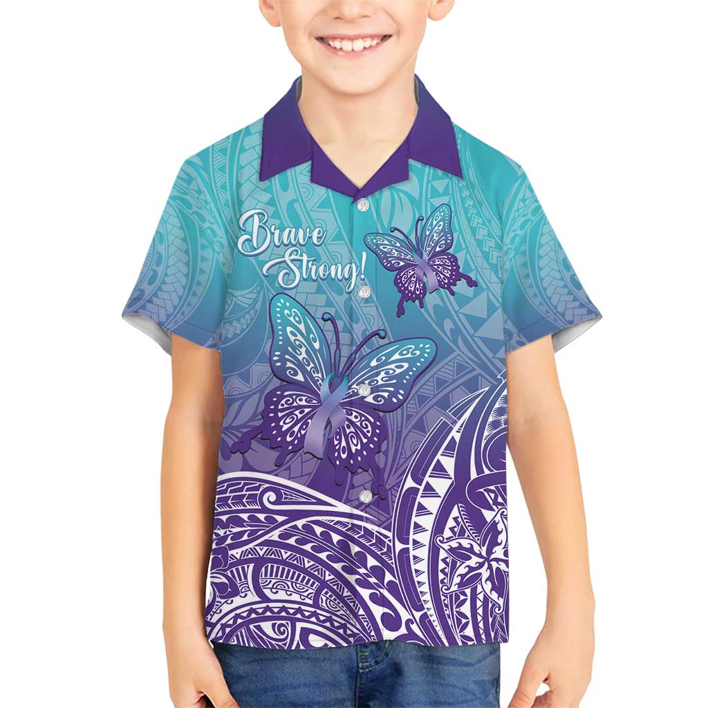 Polynesia Suicide Prevention Month Family Matching Off Shoulder Maxi Dress and Hawaiian Shirt Butterfly Purple And Teal Ribbon Tomorrow Needs You LT14 Son's Shirt Teal - Polynesian Pride
