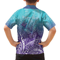 Polynesia Suicide Prevention Month Family Matching Off Shoulder Short Dress and Hawaiian Shirt Butterfly Purple And Teal Ribbon Tomorrow Needs You LT14 - Polynesian Pride