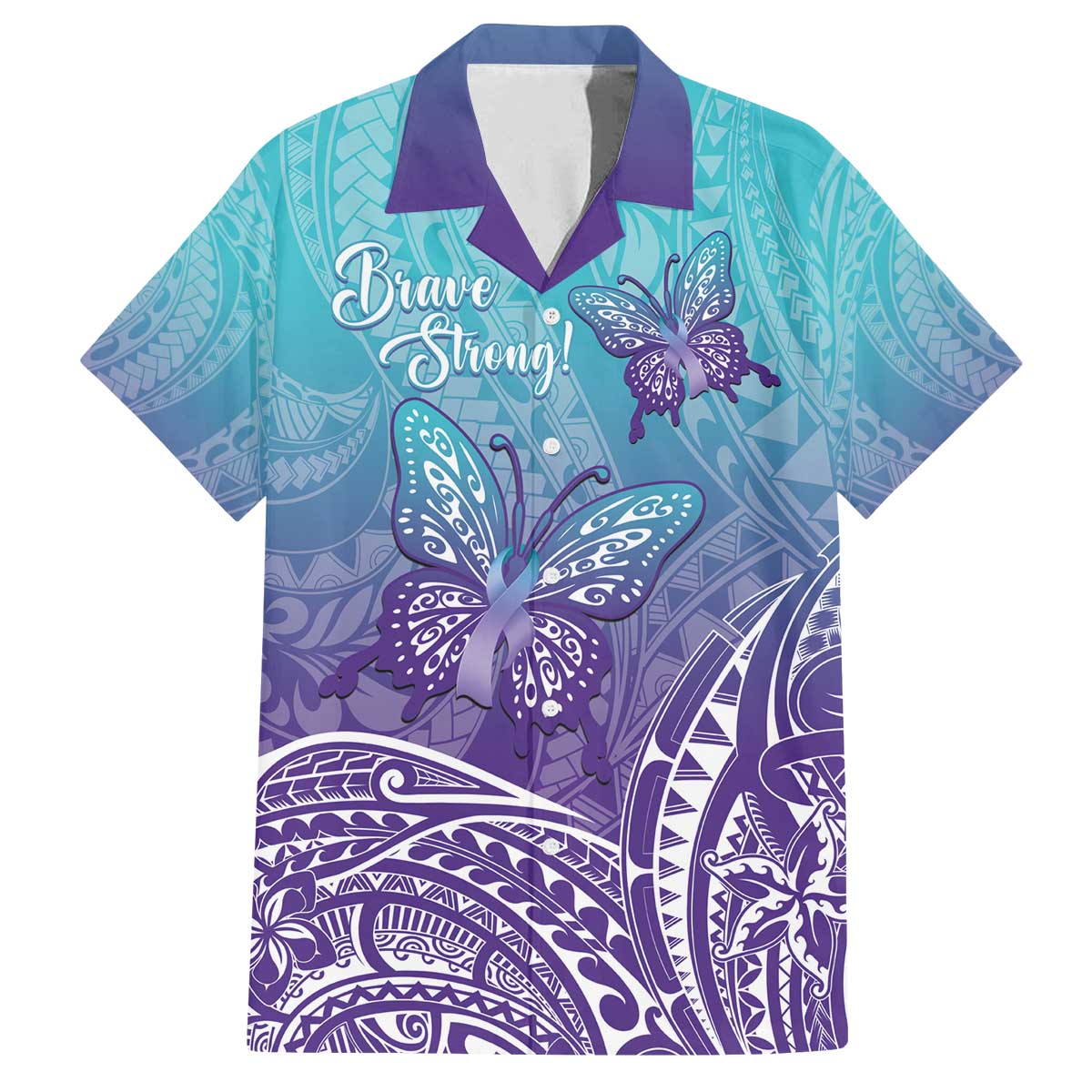 Polynesia Suicide Prevention Month Family Matching Off Shoulder Short Dress and Hawaiian Shirt Butterfly Purple And Teal Ribbon Tomorrow Needs You LT14 Dad's Shirt - Short Sleeve Teal - Polynesian Pride