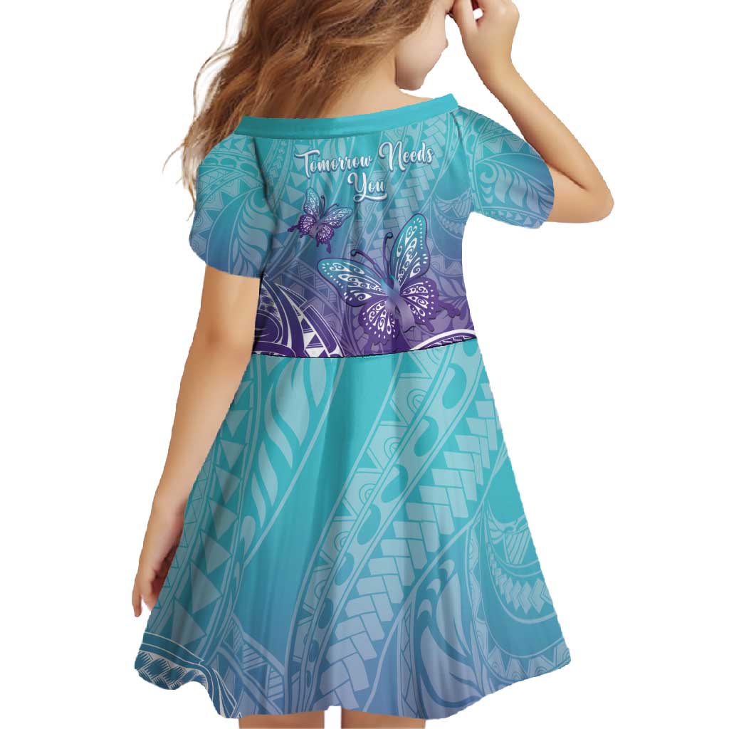 Polynesia Suicide Prevention Month Family Matching Summer Maxi Dress and Hawaiian Shirt Butterfly Purple And Teal Ribbon Tomorrow Needs You LT14 - Polynesian Pride