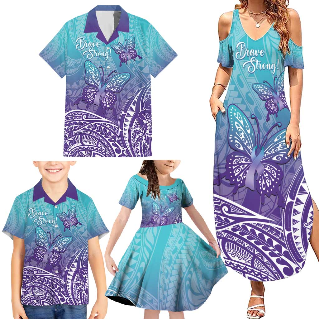 Polynesia Suicide Prevention Month Family Matching Summer Maxi Dress and Hawaiian Shirt Butterfly Purple And Teal Ribbon Tomorrow Needs You LT14 - Polynesian Pride