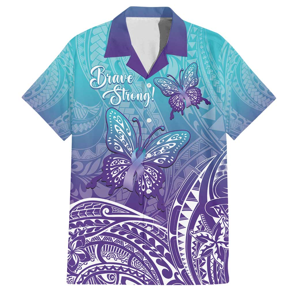 Polynesia Suicide Prevention Month Family Matching Summer Maxi Dress and Hawaiian Shirt Butterfly Purple And Teal Ribbon Tomorrow Needs You LT14 Dad's Shirt - Short Sleeve Teal - Polynesian Pride