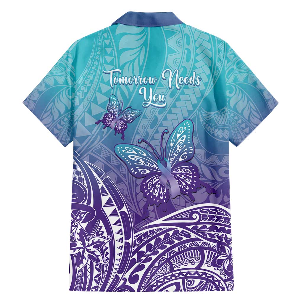 Polynesia Suicide Prevention Month Family Matching Summer Maxi Dress and Hawaiian Shirt Butterfly Purple And Teal Ribbon Tomorrow Needs You LT14 - Polynesian Pride