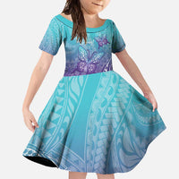 Polynesia Suicide Prevention Month Family Matching Tank Maxi Dress and Hawaiian Shirt Butterfly Purple And Teal Ribbon Tomorrow Needs You LT14 Daughter's Dress Teal - Polynesian Pride
