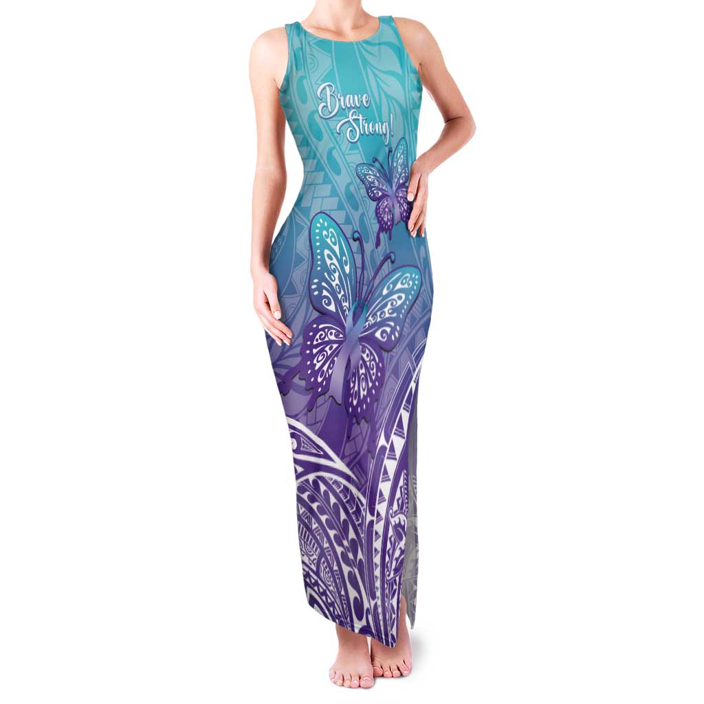 Polynesia Suicide Prevention Month Family Matching Tank Maxi Dress and Hawaiian Shirt Butterfly Purple And Teal Ribbon Tomorrow Needs You LT14 Mom's Dress Teal - Polynesian Pride