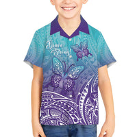 Polynesia Suicide Prevention Month Family Matching Tank Maxi Dress and Hawaiian Shirt Butterfly Purple And Teal Ribbon Tomorrow Needs You LT14 Son's Shirt Teal - Polynesian Pride