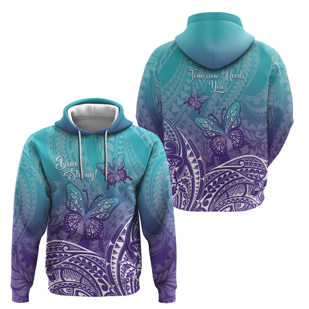 Polynesia Suicide Prevention Month Hoodie Butterfly Purple And Teal Ribbon Tomorrow Needs You
