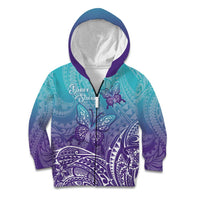 Polynesia Suicide Prevention Month Kid Hoodie Butterfly Purple And Teal Ribbon Tomorrow Needs You