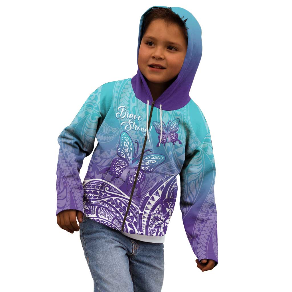 Polynesia Suicide Prevention Month Kid Hoodie Butterfly Purple And Teal Ribbon Tomorrow Needs You