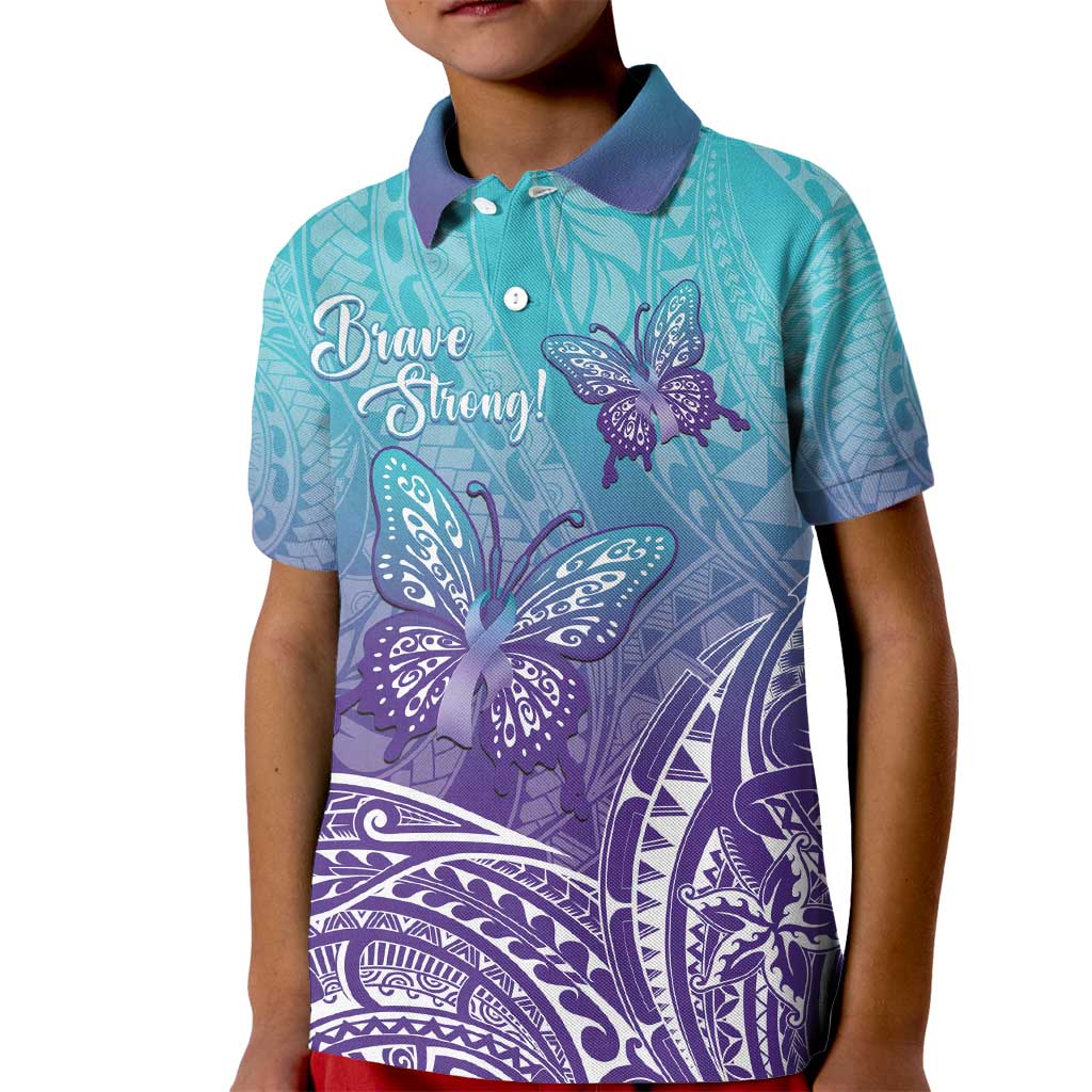 Polynesia Suicide Prevention Month Kid Polo Shirt Butterfly Purple And Teal Ribbon Tomorrow Needs You