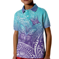 Polynesia Suicide Prevention Month Kid Polo Shirt Butterfly Purple And Teal Ribbon Tomorrow Needs You