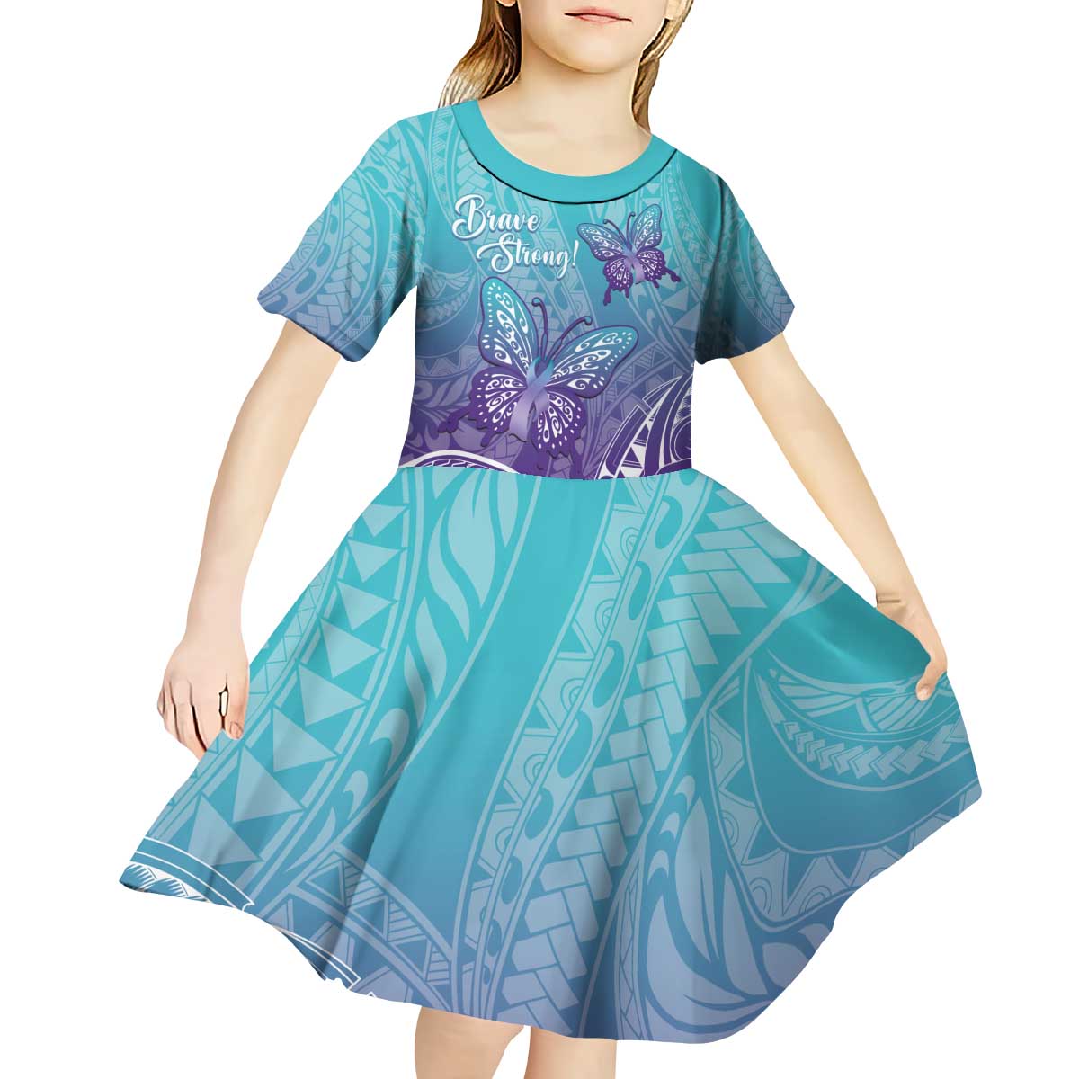 Polynesia Suicide Prevention Month Kid Short Sleeve Dress Butterfly Purple And Teal Ribbon Tomorrow Needs You