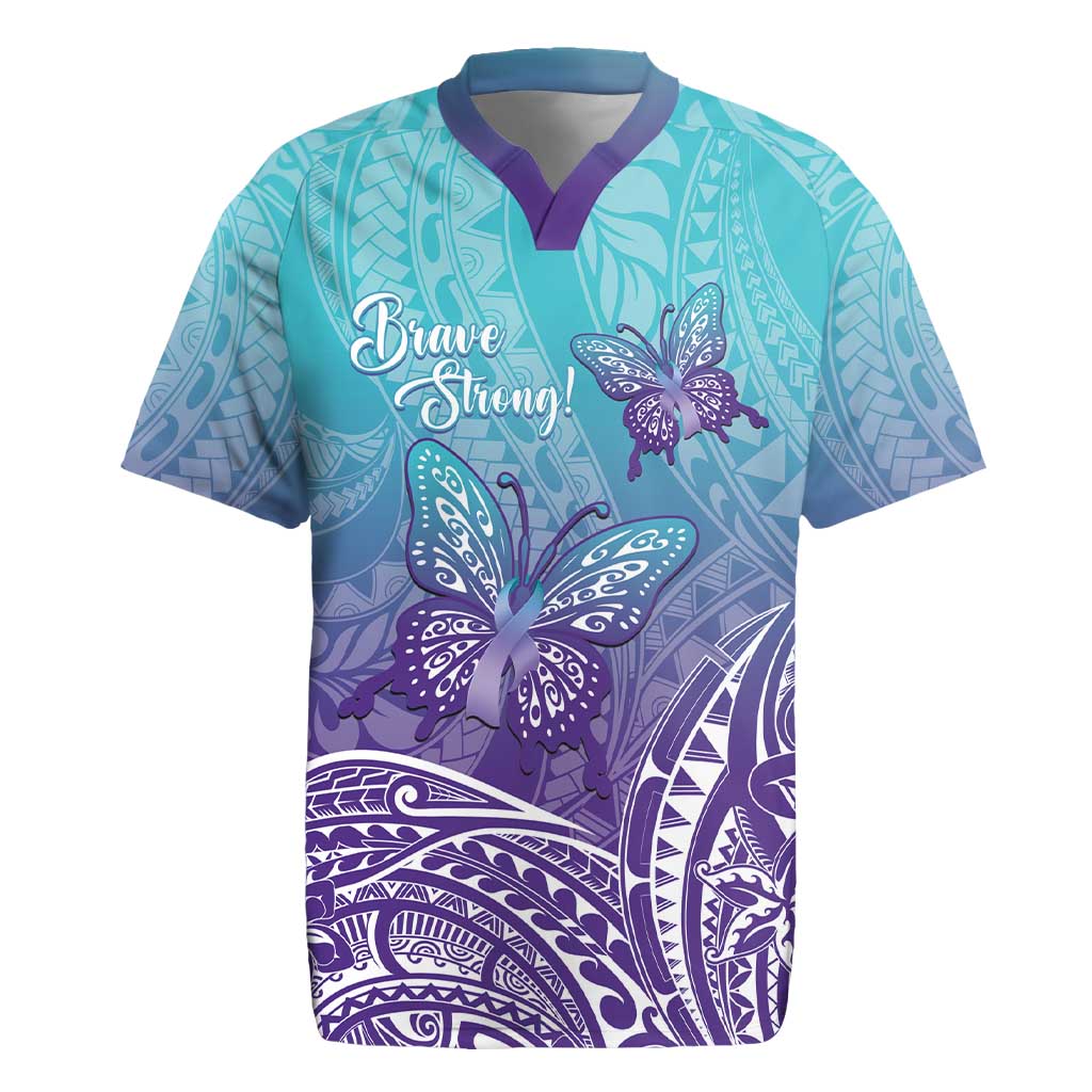 Polynesia Suicide Prevention Month Rugby Jersey Butterfly Purple And Teal Ribbon Tomorrow Needs You