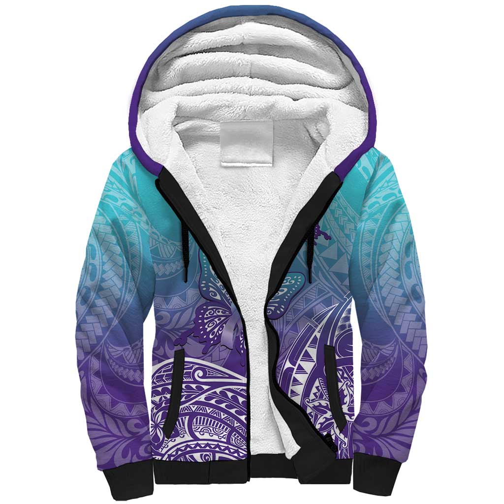 Polynesia Suicide Prevention Month Sherpa Hoodie Butterfly Purple And Teal Ribbon Tomorrow Needs You